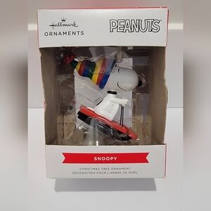 Peanuts Snoopy Ornament with Rainbow Hat and Red Sled